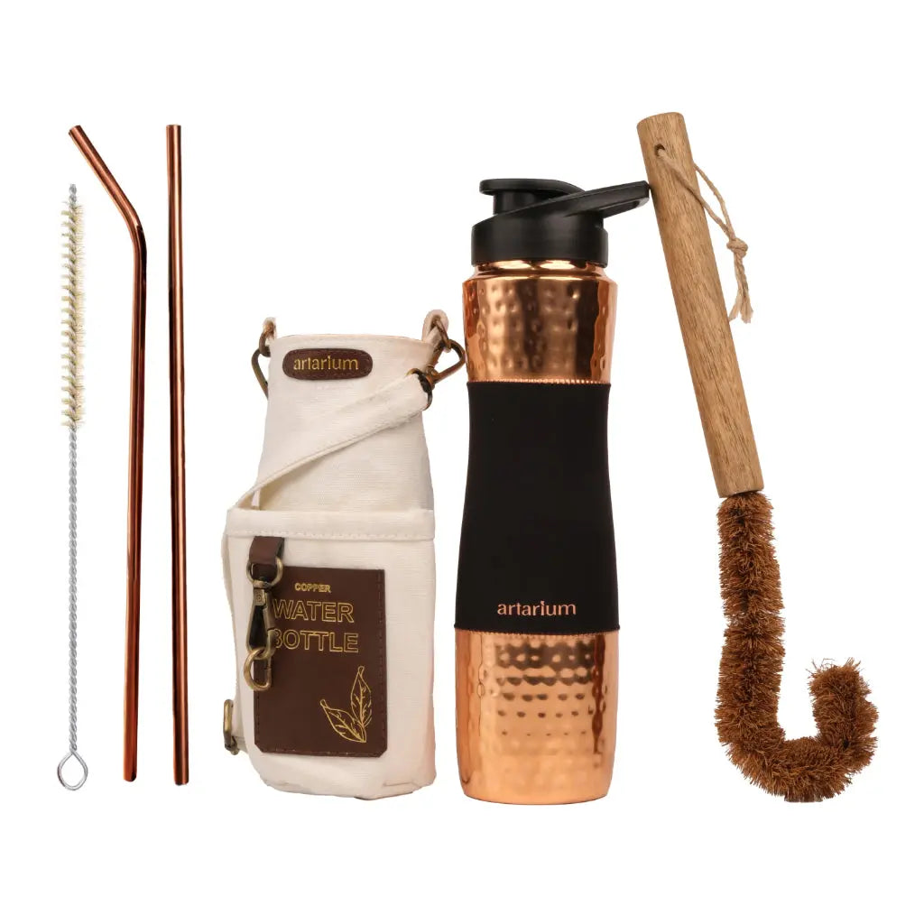 Hammered Copper Sipper Bottle Complete Kit 