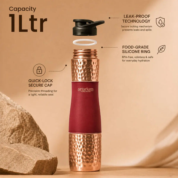 Hammered Copper Sipper Bottle with Cleaning Brush 