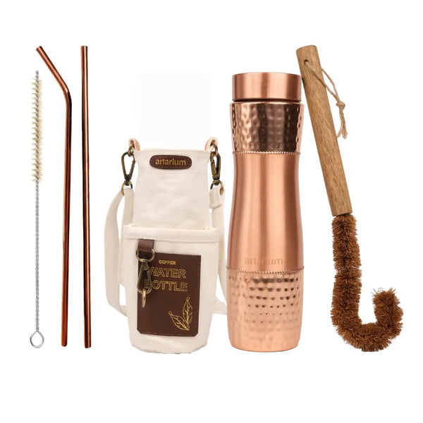 Hammered Copper Bottle Complete Set 