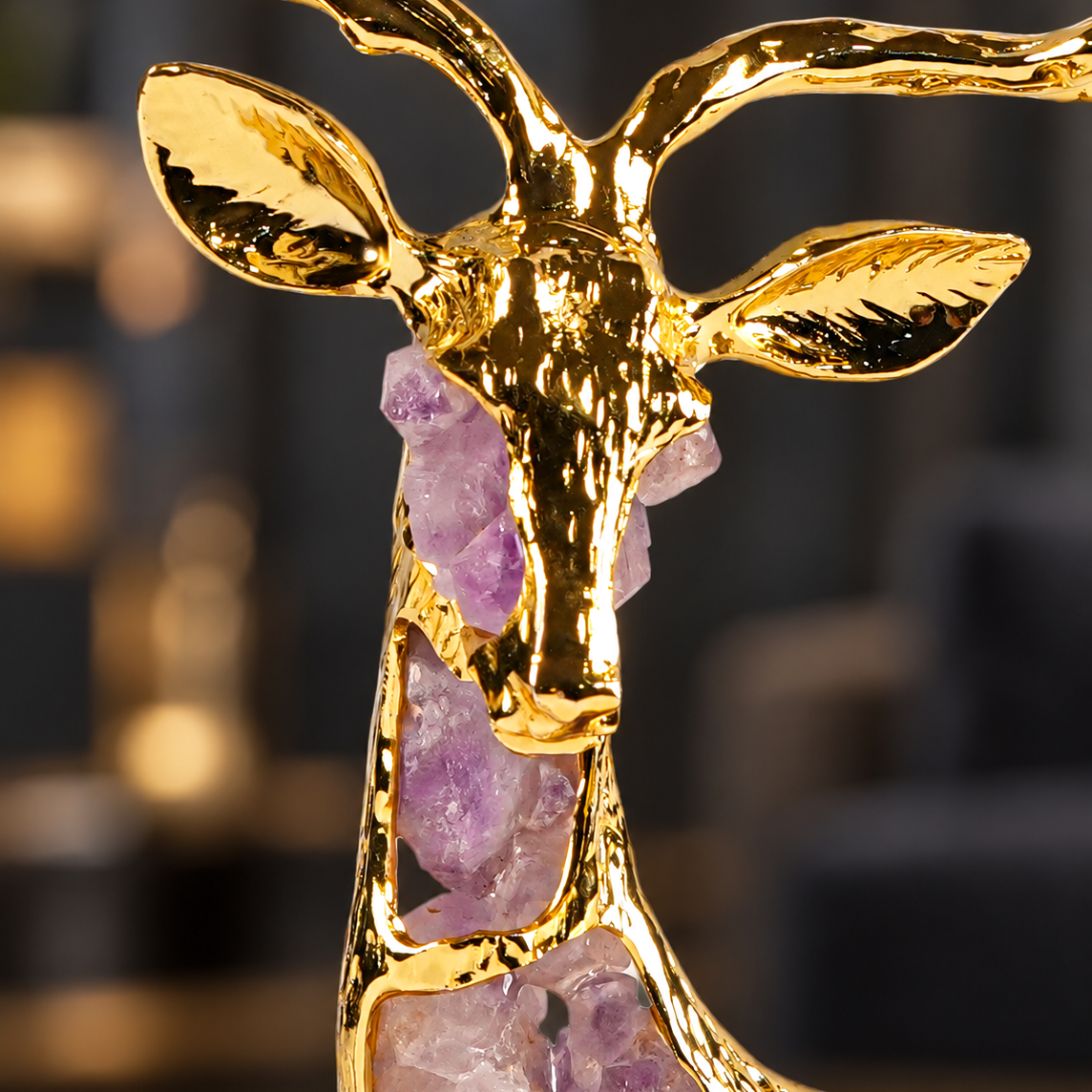 Zinc Alloy Purple Crystal Deer Figurine 