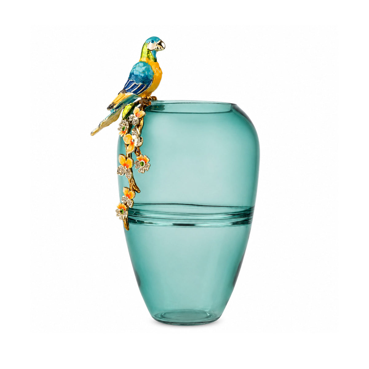 Aviary Glass Vase with Zinc Bird Accent