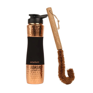Hammered Copper Sipper Bottle with Cleaning Brush 