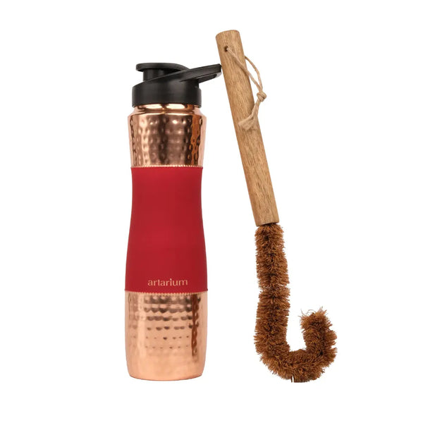 Hammered Copper Sipper Bottle with Cleaning Brush 