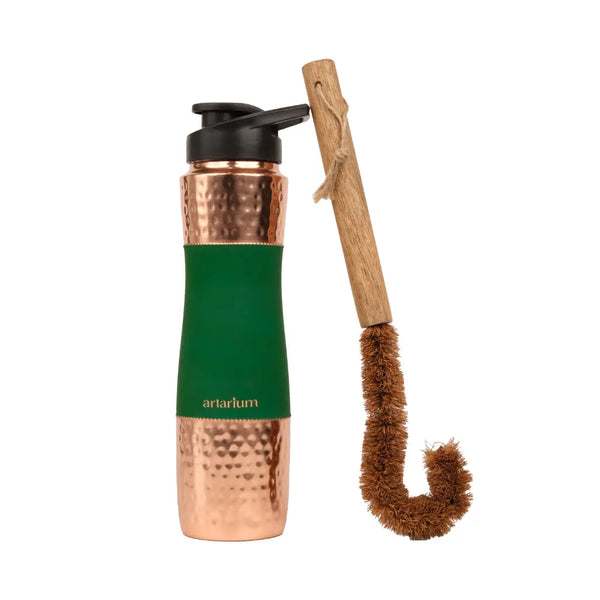 Hammered Copper Sipper Bottle with Cleaning Brush 