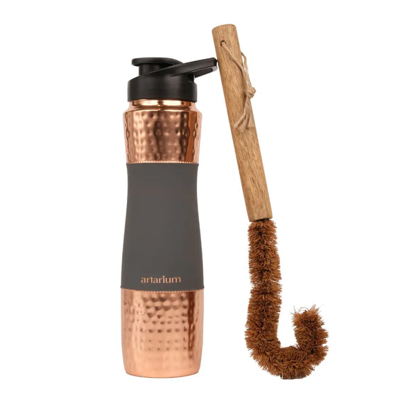 Hammered Copper Sipper Bottle with Cleaning Brush 