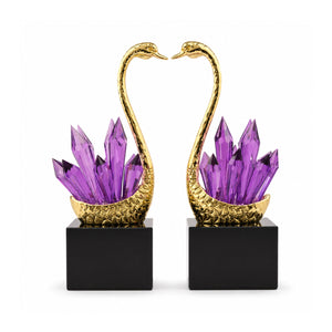 Amethyst Crystal Swan Zinc Alloy Sculpture