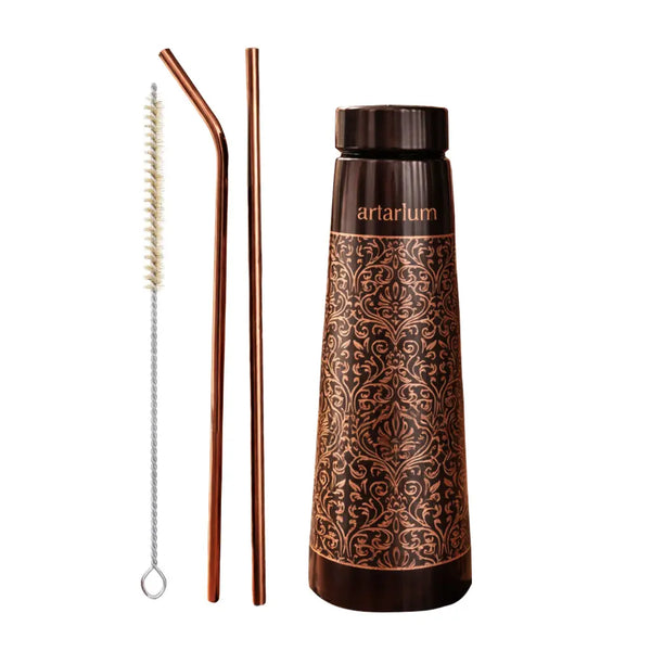 Etching Copper Bottle with Straw Set 