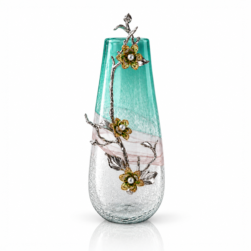 Zinc Alloy Seagreen Glass Flower Vase 