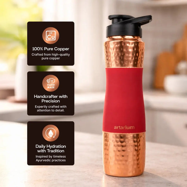 Hammered Copper Sipper Bottle with Cleaning Brush 