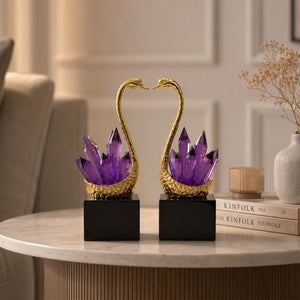 Amethyst Crystal Swan Zinc Alloy Sculpture