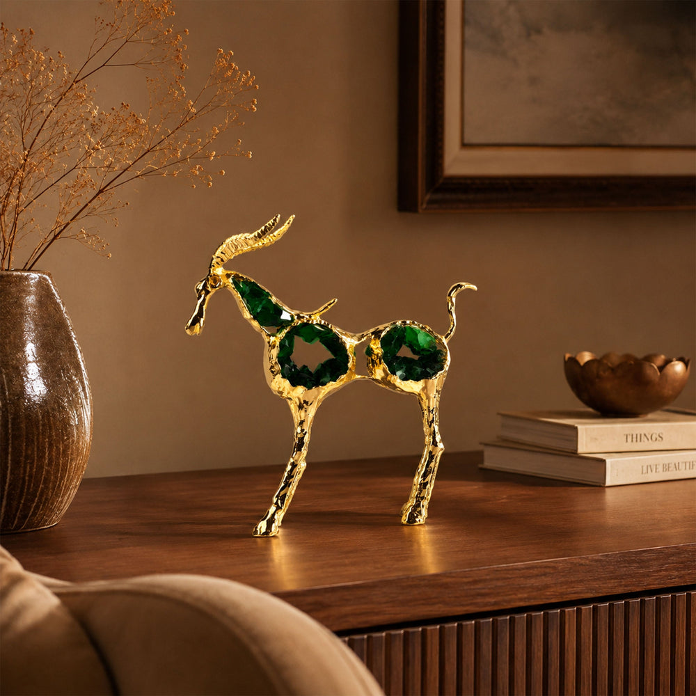 Luxury Gold Antelope with Green Fluorite 