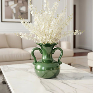 A Gleam in Green - Ceramic Baroque Vase