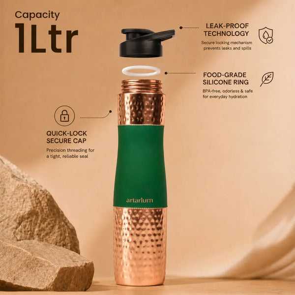 Hammered Copper Sipper Bottle with Cleaning Brush 