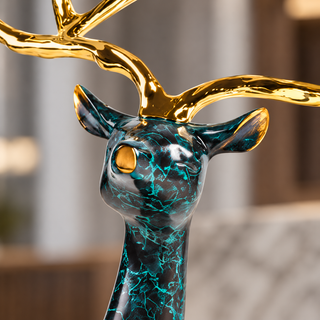 Zinc Alloy with Agate Horn Brass Deer Sculpture 