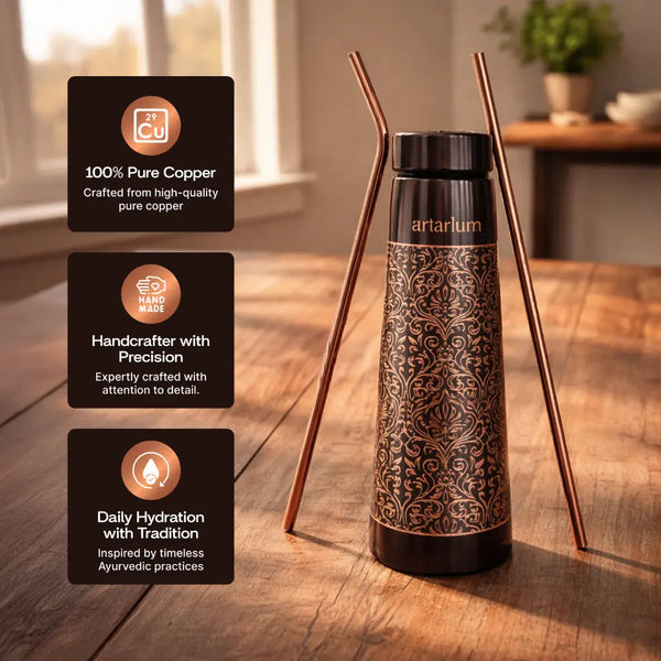 Etching Copper Bottle with Straw Set 