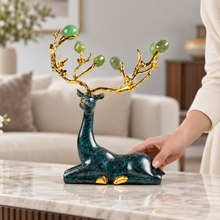 Zinc Alloy with Agate Horn Brass Deer Sculpture 