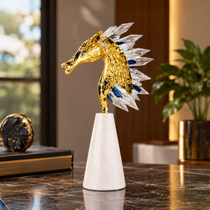 Tourmaline Crystal Golden Zinc Alloy Horse Figurine