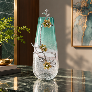 Zinc Alloy Seagreen Glass Flower Vase 