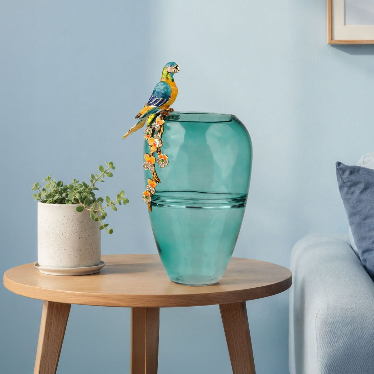 Aviary Glass Vase with Zinc Bird Accent