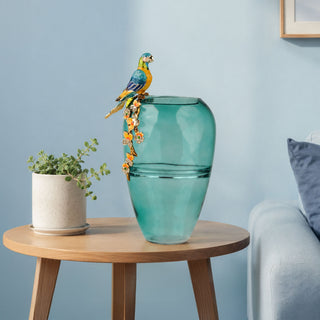 Aviary Glass Vase with Zinc Bird Accent
