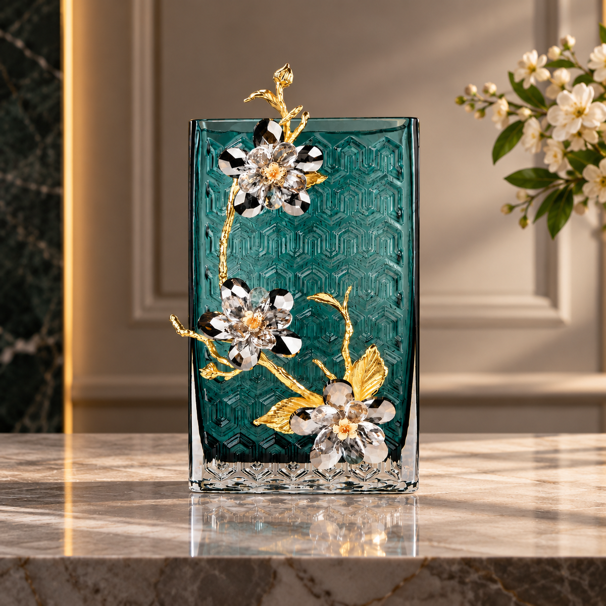 Zinc Alloy Aura Floralique Crystal Flower Vase 