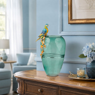 Aviary Glass Vase with Zinc Bird Accent