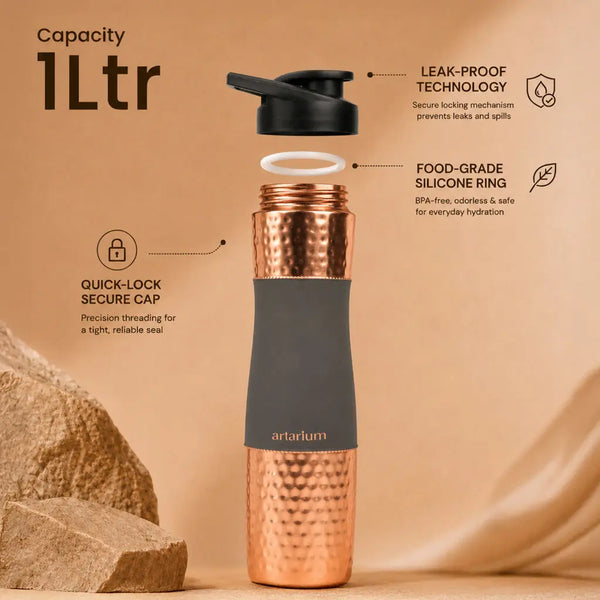 Hammered Copper Sipper Bottle with Cleaning Brush Artarium