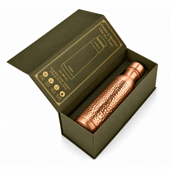 Ayurveda-Inspired Hammered Copper Bottle with Premium Packaging