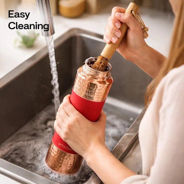 Hammered Copper Sipper Bottle with Cleaning Brush 
