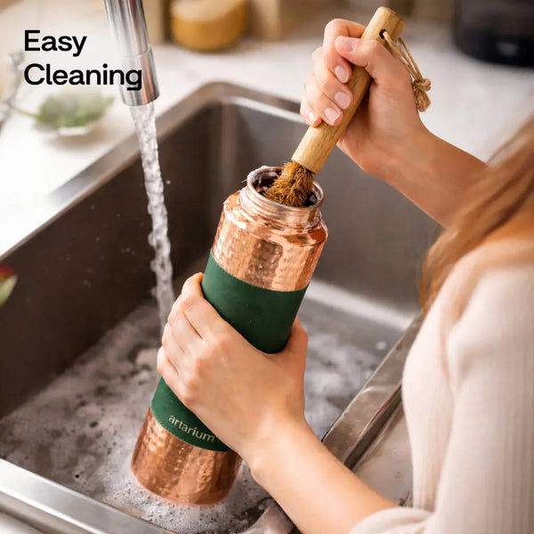 Hammered Copper Sipper Bottle with Cleaning Brush 