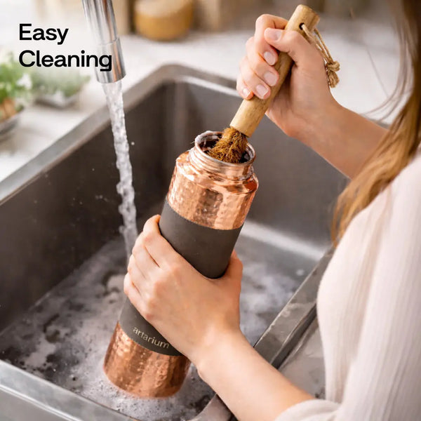 Hammered Copper Sipper Bottle with Cleaning Brush 