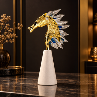 Tourmaline Crystal Golden Zinc Alloy Horse Figurine