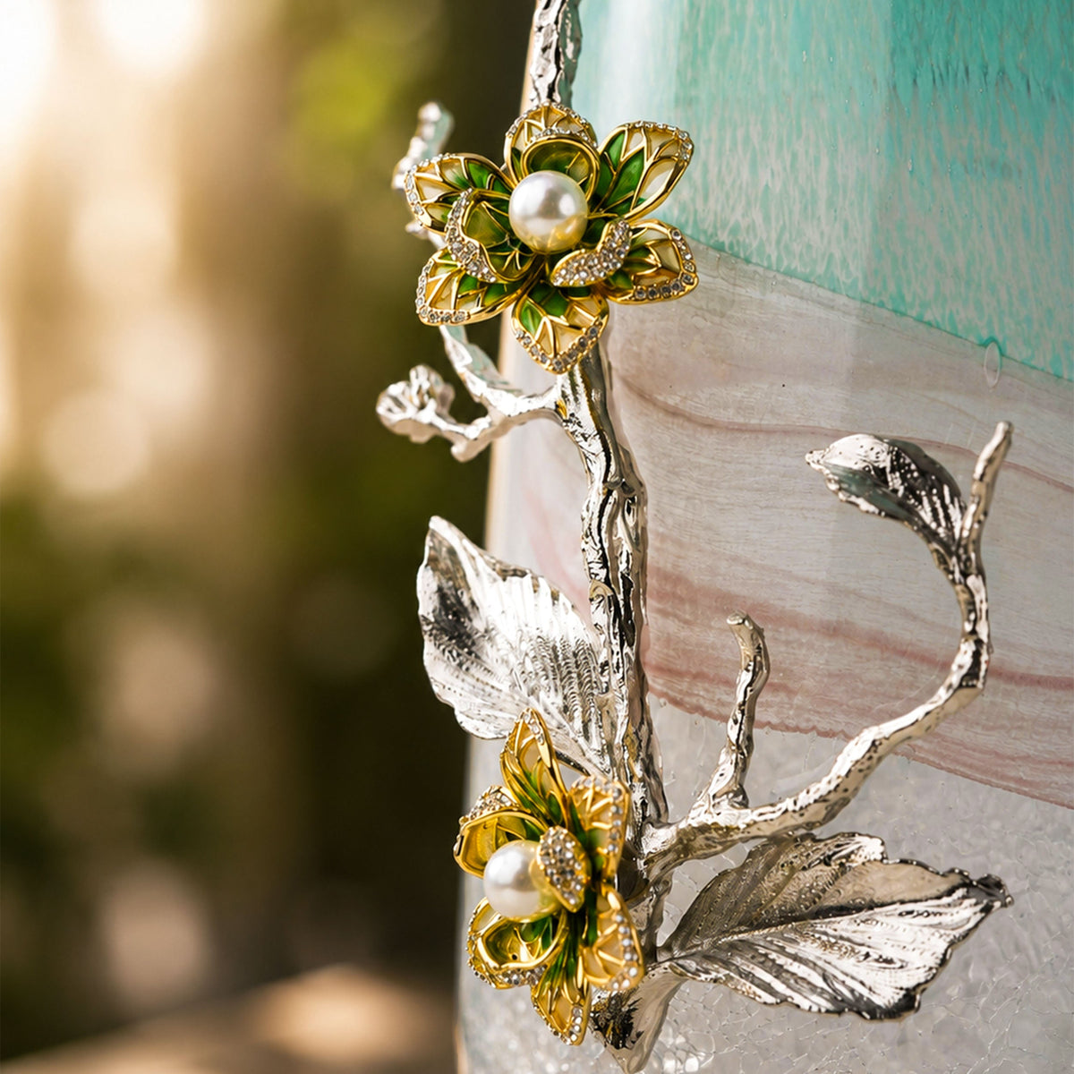 Zinc Alloy Seagreen Glass Flower Vase 