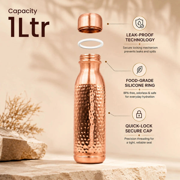 Ayurveda-Inspired Hammered Copper Bottle 