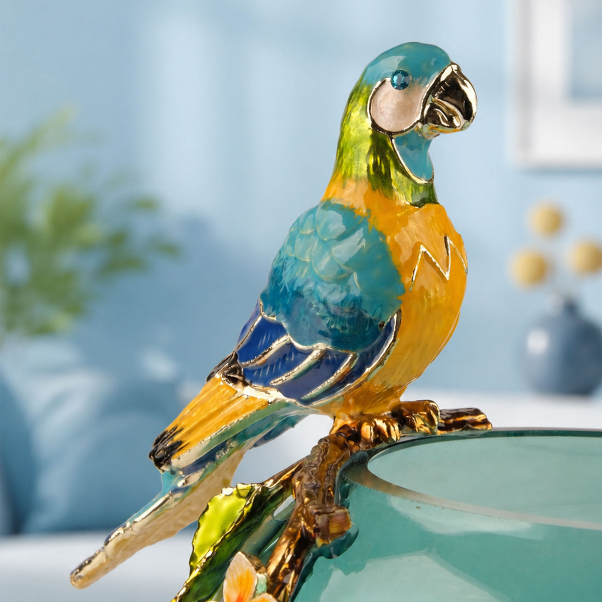 Aviary Glass Vase with Zinc Bird Accent
