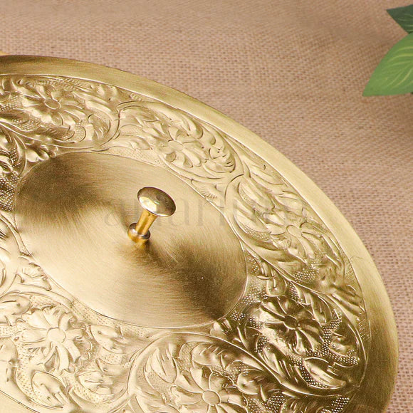 Wooden Roti Box with Brass Lid & Tongs