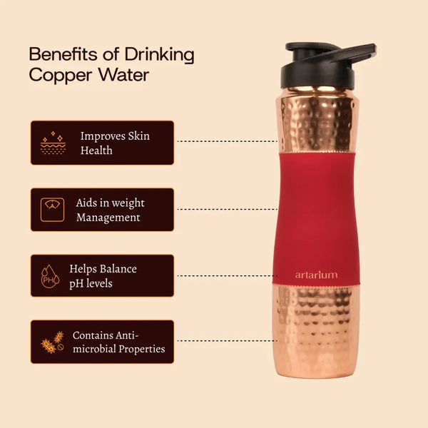 Hammered Copper Sipper Bottle with Cleaning Brush 