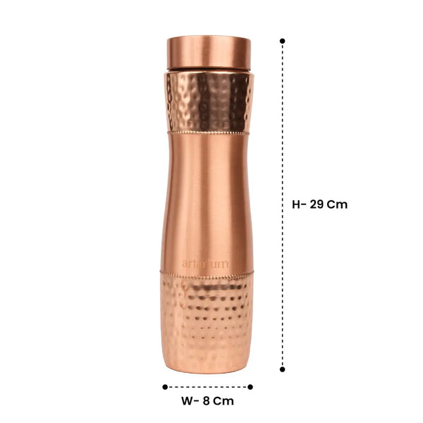 Hammered Copper Bottle with Copper Cap and Straw Set 