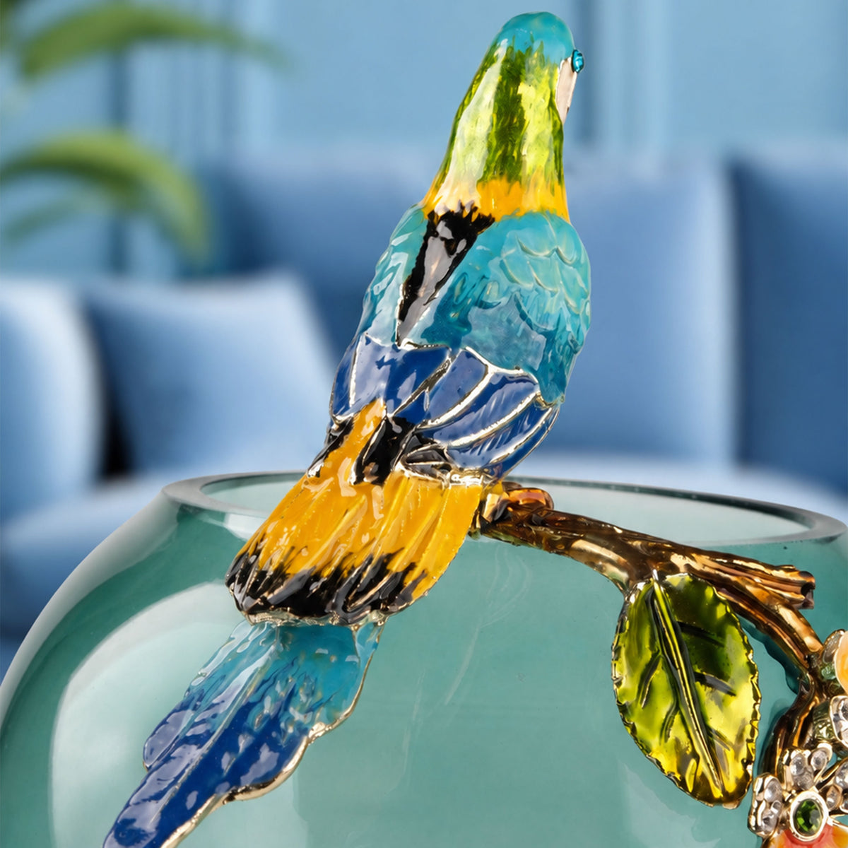 Aviary Glass Vase with Zinc Bird Accent