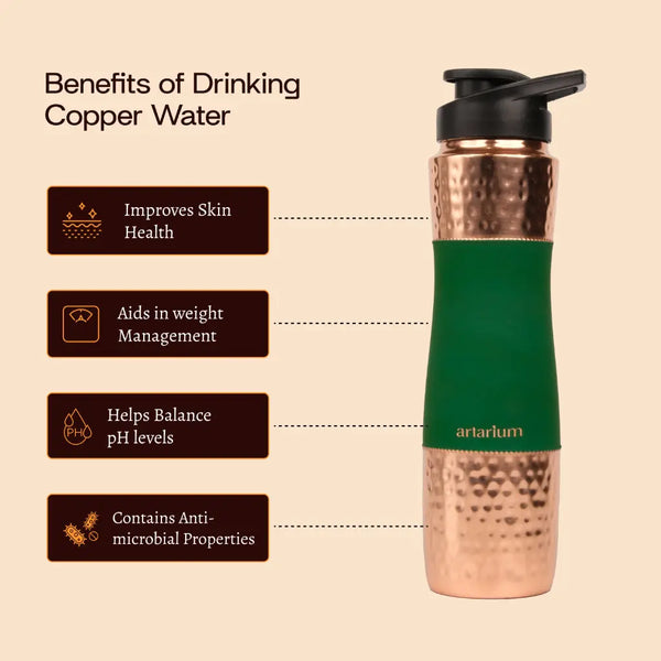 Hammered Copper Sipper Bottle with Cleaning Brush 