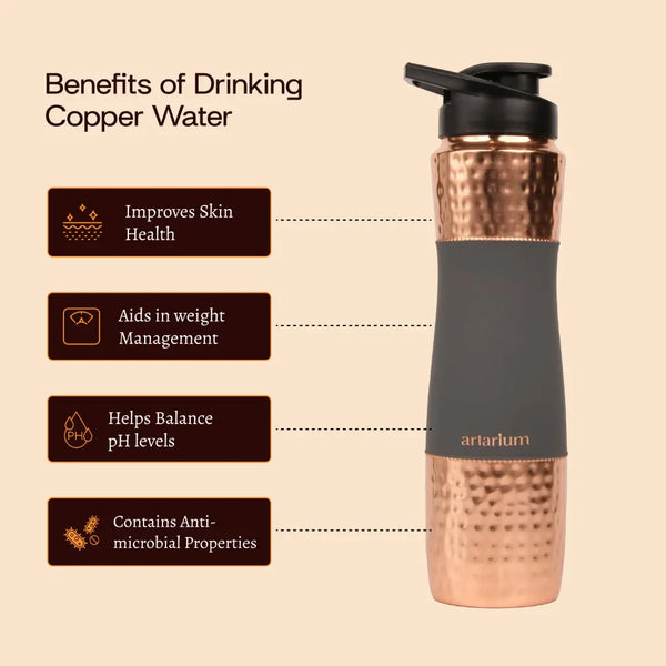 Hammered Copper Sipper Bottle with Cleaning Brush 