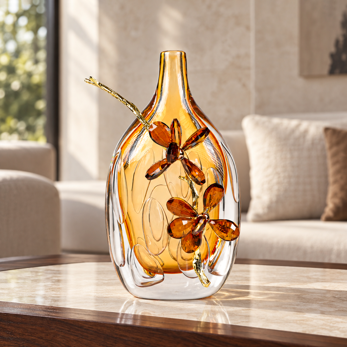Crystal Flora Doré Alloy Petal Glass Vase 