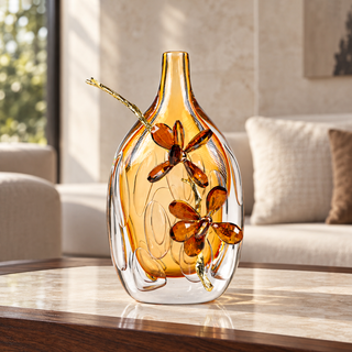 Crystal Flora Doré Alloy Petal Glass Vase 