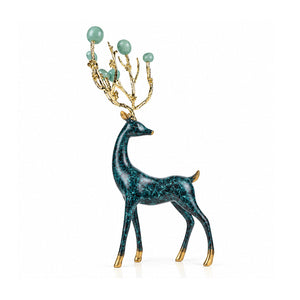 Zinc Alloy with Agate Horn Brass Deer Sculpture 