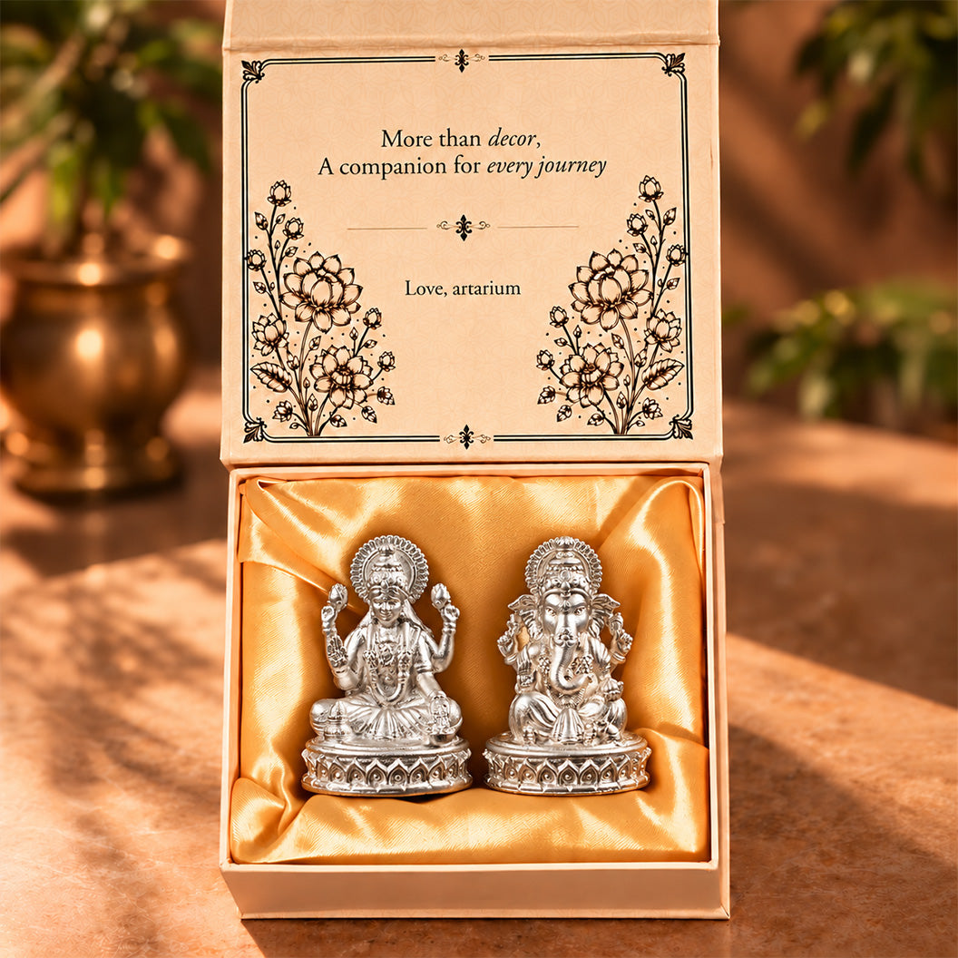Shubh Lakshmi Ganesh Pure Silver Idol Set (Hollow) with Premium Packaging 