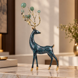 Zinc Alloy with Agate Horn Brass Deer Sculpture 