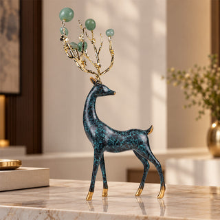 Zinc Alloy with Agate Horn Brass Deer Sculpture 