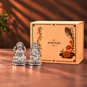 Shubh Lakshmi Ganesh Pure Silver Idol Set (Hollow) with Premium Packaging 