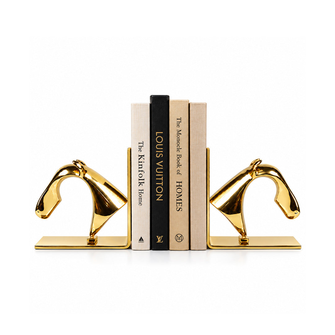 Gold Horse Head Brass Bookends 