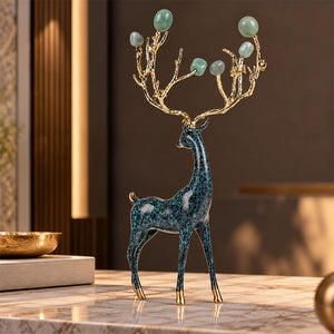 Zinc Alloy with Agate Horn Brass Deer Sculpture 